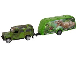 LEAN Toys Zestaw Pojazdów Jeep z Naciągiem Przyczepa z Dinozaurami