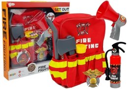 LEAN Toys Zestaw Strażaka Plecak Latarka Gaśnica Megafon Akcesoria Czerwony