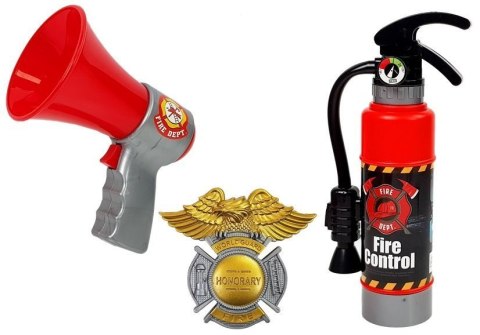 LEAN Toys Zestaw Strażaka Plecak Latarka Gaśnica Megafon Akcesoria Czerwony LEAN Toys Zestaw Strażaka Plecak Latarka Gaśnica Megafon Akcesoria Czerwony