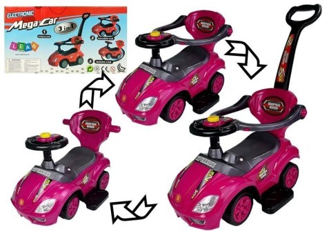 LEAN CARS Jeździk z Pchaczem Mega Car 3w1 Różowy LEAN CARS Jeździk z Pchaczem Mega Car 3w1 Różowy