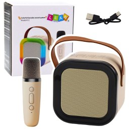 LEAN Toys Zestaw Karaoke Głośnik Mikrofon Bezprzewodowy K12 RGB Bluetooth Beżowy