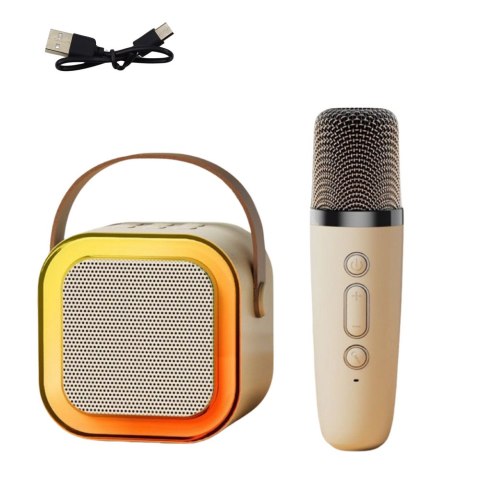 LEAN Toys Zestaw Karaoke Głośnik Mikrofon Bezprzewodowy K12 RGB Bluetooth Beżowy LEAN Toys Zestaw Karaoke Głośnik Mikrofon Bezprzewodowy K12 RGB Bluetooth Beżowy