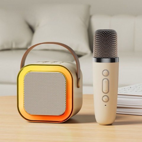 LEAN Toys Zestaw Karaoke Głośnik Mikrofon Bezprzewodowy K12 RGB Bluetooth Beżowy LEAN Toys Zestaw Karaoke Głośnik Mikrofon Bezprzewodowy K12 RGB Bluetooth Beżowy