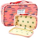 LEAN Piórnik Szkolny Organizer Kosmetyczka Dodatkowa Kieszonka Ryby Różowy 22,5cm