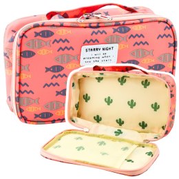LEAN Piórnik Szkolny Organizer Kosmetyczka Dodatkowa Kieszonka Ryby Różowy 22,5cm