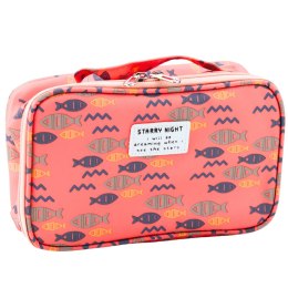 LEAN Piórnik Szkolny Organizer Kosmetyczka Dodatkowa Kieszonka Ryby Różowy 22,5cm