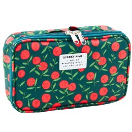 LEAN Piórnik Szkolny Organizer Kosmetyczka Kieszonka Wiśnie Zielony 22,5cm