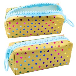 LEAN Piórnik Szkolny Organizer W Kolorowe Kropki Duży Suwak Złoty 21x8cm