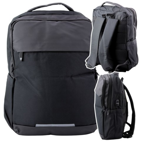LEAN Plecak Miejski Biznesowy USB Kieszeń na Laptopa Czarny 16L 45cm LEAN Plecak Miejski Biznesowy USB Kieszeń na Laptopa Czarny 16L 45cm