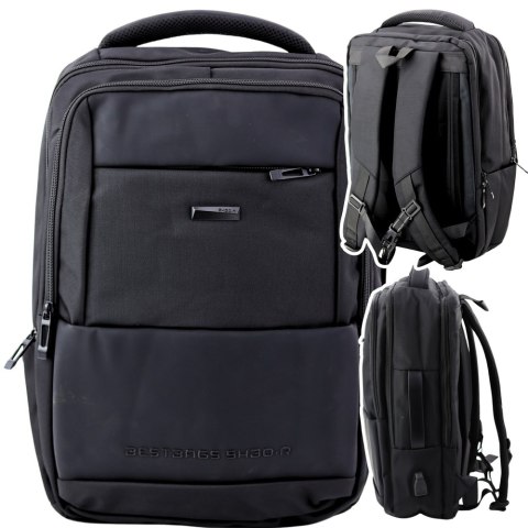 LEAN Plecak Miejski Biznesowy USB Pas Piersiowy Czarny 26L 45cm LEAN Plecak Miejski Biznesowy USB Pas Piersiowy Czarny 26L 45cm