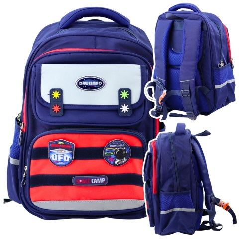 LEAN Plecak Szkolny Dziecięcy Pas Piersiowy Granatowo Czerwony Kosmos 20L 38cm LEAN Plecak Szkolny Dziecięcy Pas Piersiowy Granatowo Czerwony Kosmos 20L 38cm