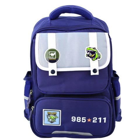 LEAN Plecak Szkolny Naszywki Z Dinozaurami Pas Piersiowy Granatowy 39x27x15cm LEAN Plecak Szkolny Naszywki Z Dinozaurami Pas Piersiowy Granatowy 39x27x15cm