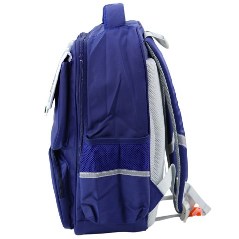 LEAN Plecak Szkolny Naszywki Z Dinozaurami Pas Piersiowy Granatowy 39x27x15cm LEAN Plecak Szkolny Naszywki Z Dinozaurami Pas Piersiowy Granatowy 39x27x15cm
