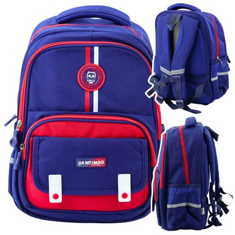 LEAN Plecak Szkolny Pas Piersiowy Granatowo Czerwony 20L 38cm LEAN Plecak Szkolny Pas Piersiowy Granatowo Czerwony 20L 38cm