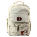 LEAN Plecak Miejski Szkolny Kapibara Brelok Przypinki Beżowy Kremowy 25L 42cm