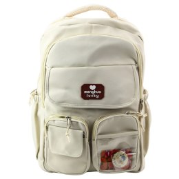 LEAN Plecak Miejski Szkolny Kapibara Brelok Przypinki Beżowy Kremowy 25L 42cm