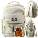 LEAN Plecak Miejski Szkolny Kapibara Brelok Przypinki Beżowy Kremowy 25L 42cm