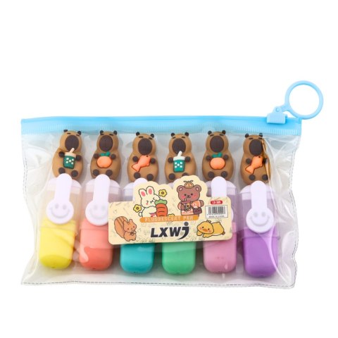 LEAN Zestaw Mini Zakreślaczy Kapibara W Etui Kolorowe Pstelowe 6szt LEAN Zestaw Mini Zakreślaczy Kapibara W Etui Kolorowe Pstelowe 6szt