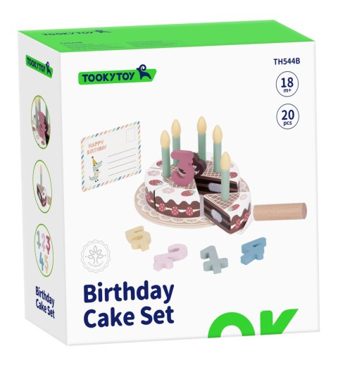 TOOKY TOY Drewniany Tort Urodzinowy ze Świeczkami Rzepy TOOKY TOY Drewniany Tort Urodzinowy ze Świeczkami Rzepy