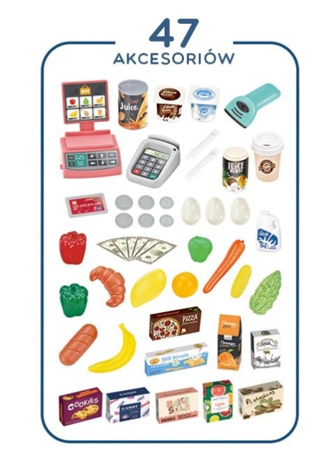 WOOPIE Sklep Supermarket i Wózek Koszyk Sklepowy Kasa Waga Skaner 47 akc WOOPIE Sklep Supermarket i Wózek Koszyk Sklepowy Kasa Waga Skaner 47 akc