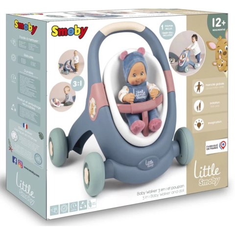 SMOBY Little Chodzik Pchacz 3w1 Wózek dla lalek + lalka SMOBY Little Chodzik Pchacz 3w1 Wózek dla lalek + lalka