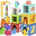 TOOKY TOY Drewniane Klocki Układanka Edukacyjna + 6 Figurek Dinozaurów do zabawy 12 el.