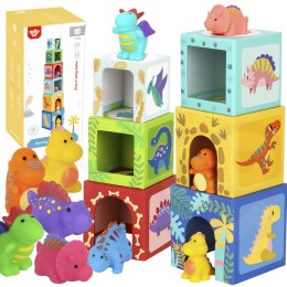 TOOKY TOY Drewniane Klocki Układanka Edukacyjna + 6 Figurek Dinozaurów do zabawy 12 el.