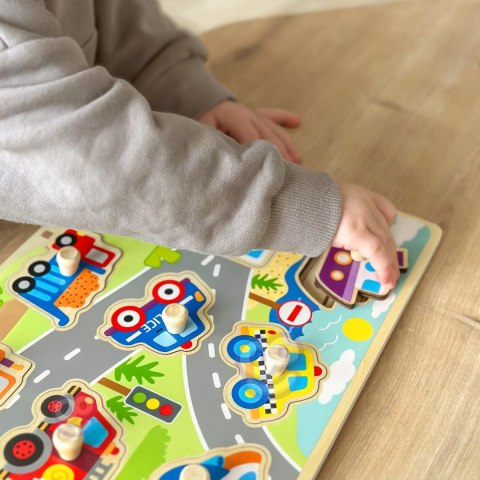 TOOKY TOY Drewniane Puzzle Montessori Transport Pojazdy z Pinezkami Do Dopasowania TOOKY TOY Drewniane Puzzle Montessori Transport Pojazdy z Pinezkami Do Dopasowania