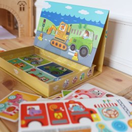 TOOKY TOY Układanka Edukacyjna Montessori Magnetyczne Pudełko z Pojazdami dla Dzieci 80 el.