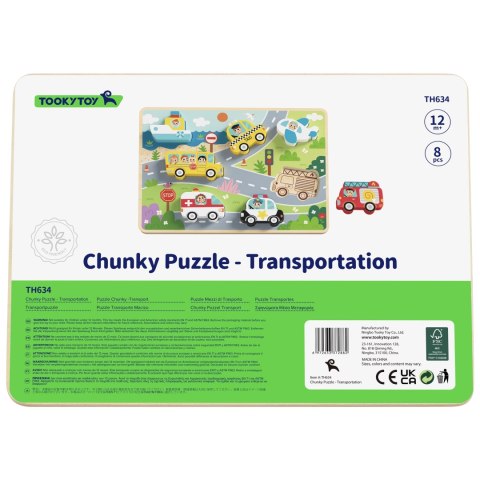 TOOKY TOY Drewniane Puzzle Montessori Pojazdy Samochody Samolot Statek Miasto Dopasuj Kształty TOOKY TOY Drewniane Puzzle Montessori Pojazdy Samochody Samolot Statek Miasto Dopasuj Kształty