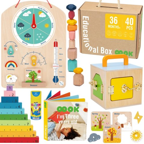 Tooky Toy Edukacyjne Pudełko Montessori Układanka Liczydło Tablica Pogody 6w1 od 3 Lat Tooky Toy Edukacyjne Pudełko Montessori Układanka Liczydło Tablica Pogody 6w1 od 3 Lat