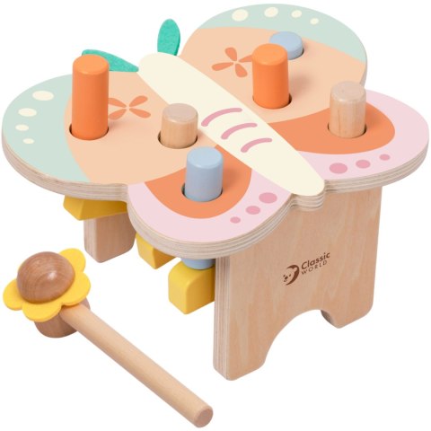 CLASSIC WORLD Wbijak, Przebijak Pastelowy Motylek Montessori z Młoteczkiem CLASSIC WORLD Wbijak, Przebijak Pastelowy Motylek Montessori z Młoteczkiem