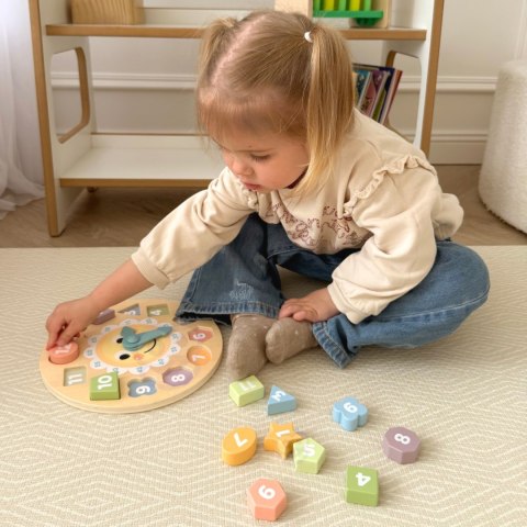 TOOKY TOY Zegar Drewniana Zabawka Edukacyjna Nauka Czasu Kształtów TOOKY TOY Zegar Drewniana Zabawka Edukacyjna Nauka Czasu Kształtów