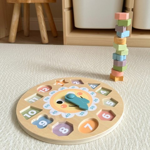 TOOKY TOY Zegar Drewniana Zabawka Edukacyjna Nauka Czasu Kształtów TOOKY TOY Zegar Drewniana Zabawka Edukacyjna Nauka Czasu Kształtów