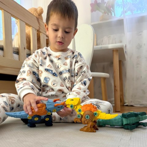 WOOPIE Zestaw Dinozaury do Skręcania 3 szt. Zestaw Konstrukcyjny w Pudełku + Wiertarka i Śrubokręt WOOPIE Zestaw Dinozaury do Skręcania 3 szt. Zestaw Konstrukcyjny w Pudełku + Wiertarka i Śrubokręt