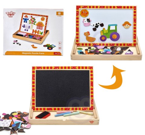 TOOKY TOY Drewniana Tablica Dwustronna Puzzle Układanka Magnetyczna Farma TOOKY TOY Drewniana Tablica Dwustronna Puzzle Układanka Magnetyczna Farma