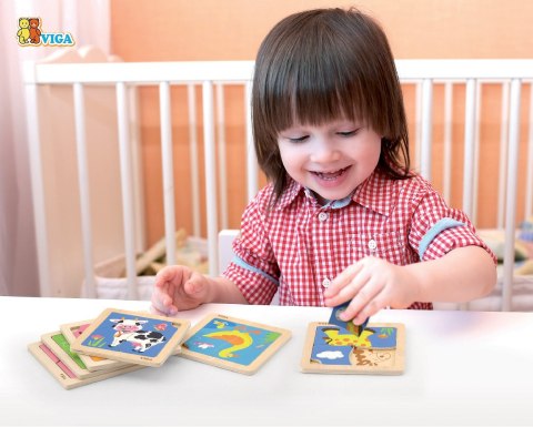 VIGA Puzzle drewniane 12 plansz po 4 puzzle w stojaku VIGA Puzzle drewniane 12 plansz po 4 puzzle w stojaku