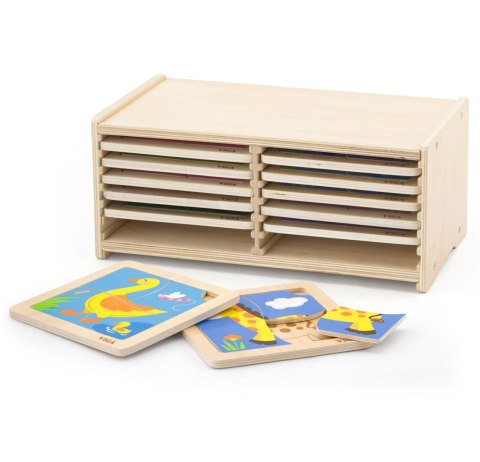 VIGA Puzzle drewniane 12 plansz po 4 puzzle w stojaku VIGA Puzzle drewniane 12 plansz po 4 puzzle w stojaku