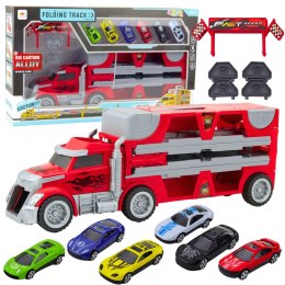 LEAN Toys Zestaw Ciężarówka Rozkładana Z Torem Wyścigowym 6 Autek
