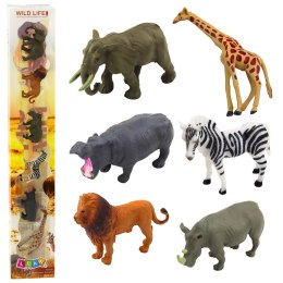 LEAN TOYS Zestaw Mini Figurki Dzikie Zwierzęta Żyrafa Zebra Lew 6-8cm 6szt