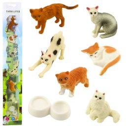 LEAN TOYS Zestaw Mini Figurki Rasy Kotów Koty Miska Do Karmienia 4-6cm 7szt