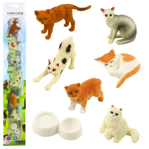 LEAN TOYS Zestaw Mini Figurki Rasy Kotów Koty Miska Do Karmienia 4-6cm 7szt
