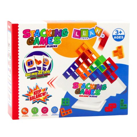 LEAN Toys Gra Zręcznościowa Balansująca Wieża Klocki 22 Karty 16 Klocków LEAN Toys Gra Zręcznościowa Balansująca Wieża Klocki 22 Karty 16 Klocków