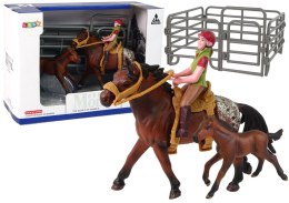 LEAN Toys Zestaw 3 Figurek Konie i Zagroda Figurka Koń Źrebak Jeździec