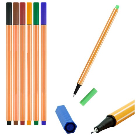 LEAN Toys Zestaw Cienkopisy Biurowe Szkolne Grubość 0,4mm Kolorowe 6szt LEAN Toys Zestaw Cienkopisy Biurowe Szkolne Grubość 0,4mm Kolorowe 6szt