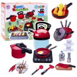 LEAN Toys Zestaw Kuchenny Garnki Jedzenie Płyta Na Baterie Akcesoria 36el