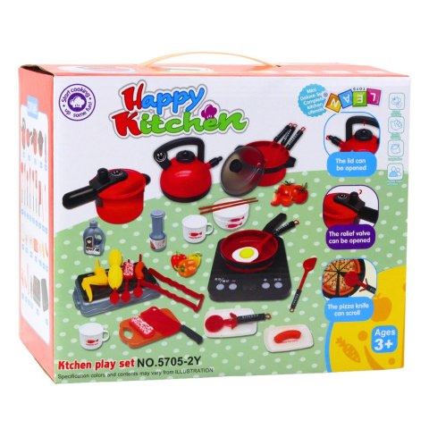 LEAN Toys Zestaw Kuchenny Garnki Jedzenie Płyta Na Baterie Akcesoria 36el LEAN Toys Zestaw Kuchenny Garnki Jedzenie Płyta Na Baterie Akcesoria 36el