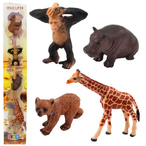 LEAN Toys Zestaw Mini Figurki Dzikie Zwierzęta Szympans Żyrafa 6-9cm 4szt