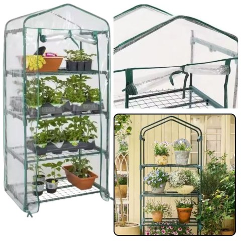 LEAN Mini Szklarnia Balkonowa Ogrodowa 4 Półki Metalowe Folia PVC 69 x 49 x 157cm LEAN Mini Szklarnia Balkonowa Ogrodowa 4 Półki Metalowe Folia PVC 69 x 49 x 157cm