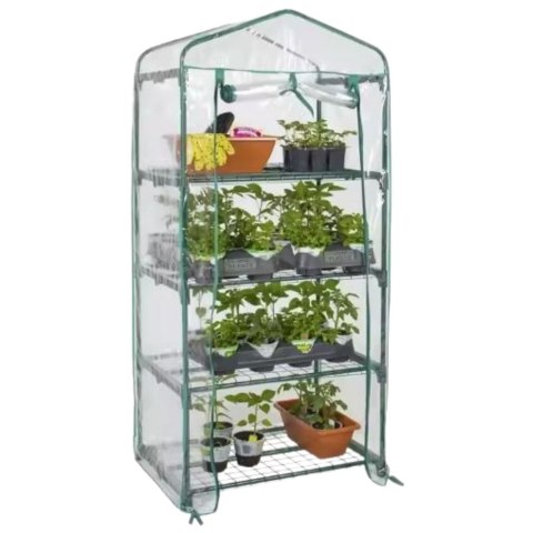 LEAN Mini Szklarnia Balkonowa Ogrodowa 4 Półki Metalowe Folia PVC 69 x 49 x 157cm LEAN Mini Szklarnia Balkonowa Ogrodowa 4 Półki Metalowe Folia PVC 69 x 49 x 157cm